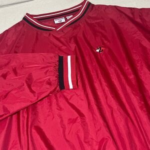 Jerzees Pullover Windbreaker Jacket 2XL‎ Red Black White Stripe V Neck Retro